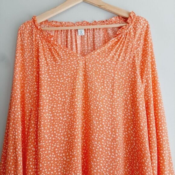 OLD NAVY Long Sleeve Light Flowy Pink Ditsy Floral Blouse Sz XL - Picture 3 of 13